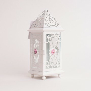 Фонарь-подсвечник с камушком малый розовый 25х9,5х9,5см