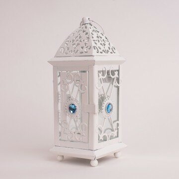 Фонарь-подсвечник с камушком малый голубой 25х9,5х9,5см