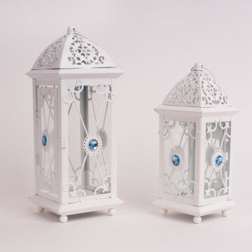 Фонарь-подсвечник с камушком большой голубой 31x11x11см