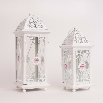 Фонарь-подсвечник с камушком большой розовый 31x11x11см