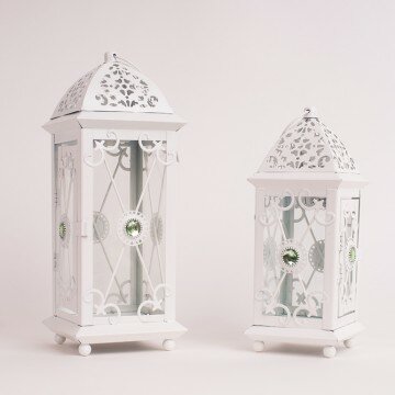 Фонарь-подсвечник с камушком большой светло зел. 31x11x11см